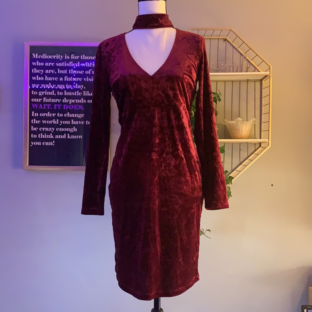 👗 NWT - BARDOT | Burgundy Velvet Choker Dress